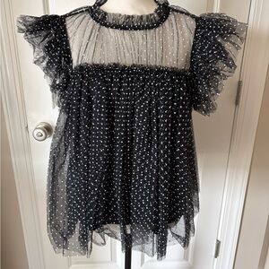 Elegant Black Sheer Polka Dot Top